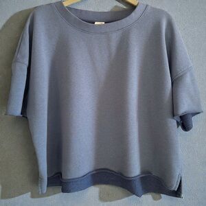 Secret Treasures Women's Sleep Top Sz Large Blue Short Sleeve Boxy Cropped Tee